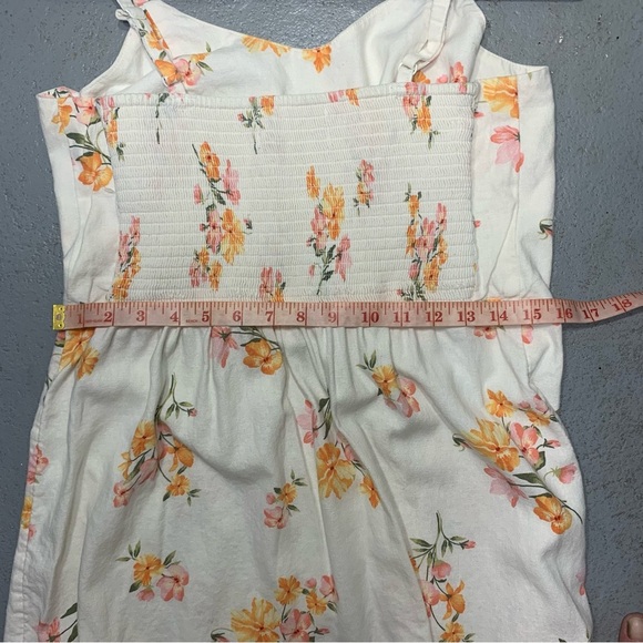 Old Navy Floral Cami Sundress Linen Blend Cream Sz L Ruffle Smocked Cottage - Picture 7 of 12